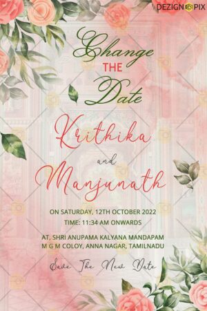 Change in Wedding Date, Save the New Date, Wedding Date Change Card | Pink theme Watercolor