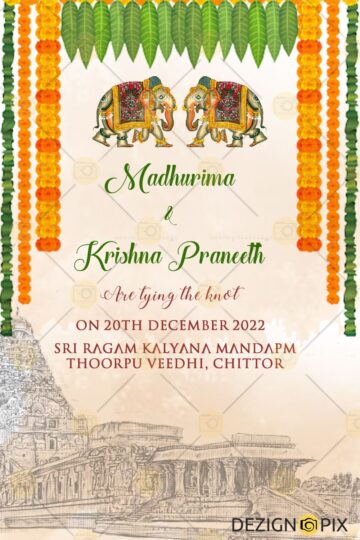 Traditional Invitation, Temple theme Wedding Card, Marriage Invitation Arranged, Hindu, South Indian, Telugu and Tamil Wedding cards