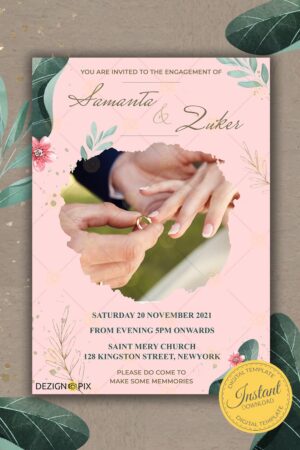 Pink Archeries theme Engagement Invitation Card for WhatsApp