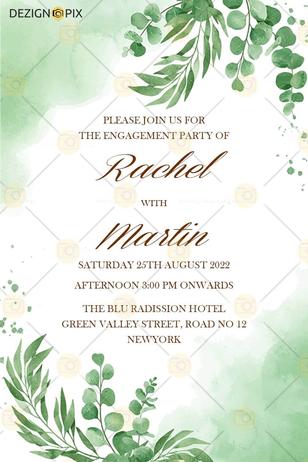 Wild Leaves Engagement Invitation Template, Printable Engagement With Regard To Engagement Invitation Card Template