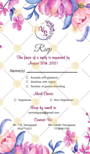 Elegant White Theme Pink Floral Decorated RSVP card
