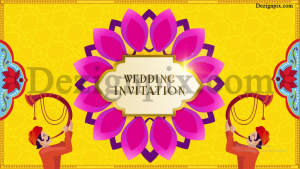 Yellow Pink Theme Rajasthani Wedding Invitation Video with Couple Pics in Traditional Theme