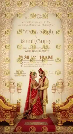 North Indian Hindu Wedding Invitation Card With Cartoon Characters